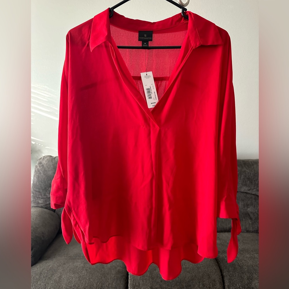 WORTHINGTON NWT SIZE M MEDIUM RED BLOUSE